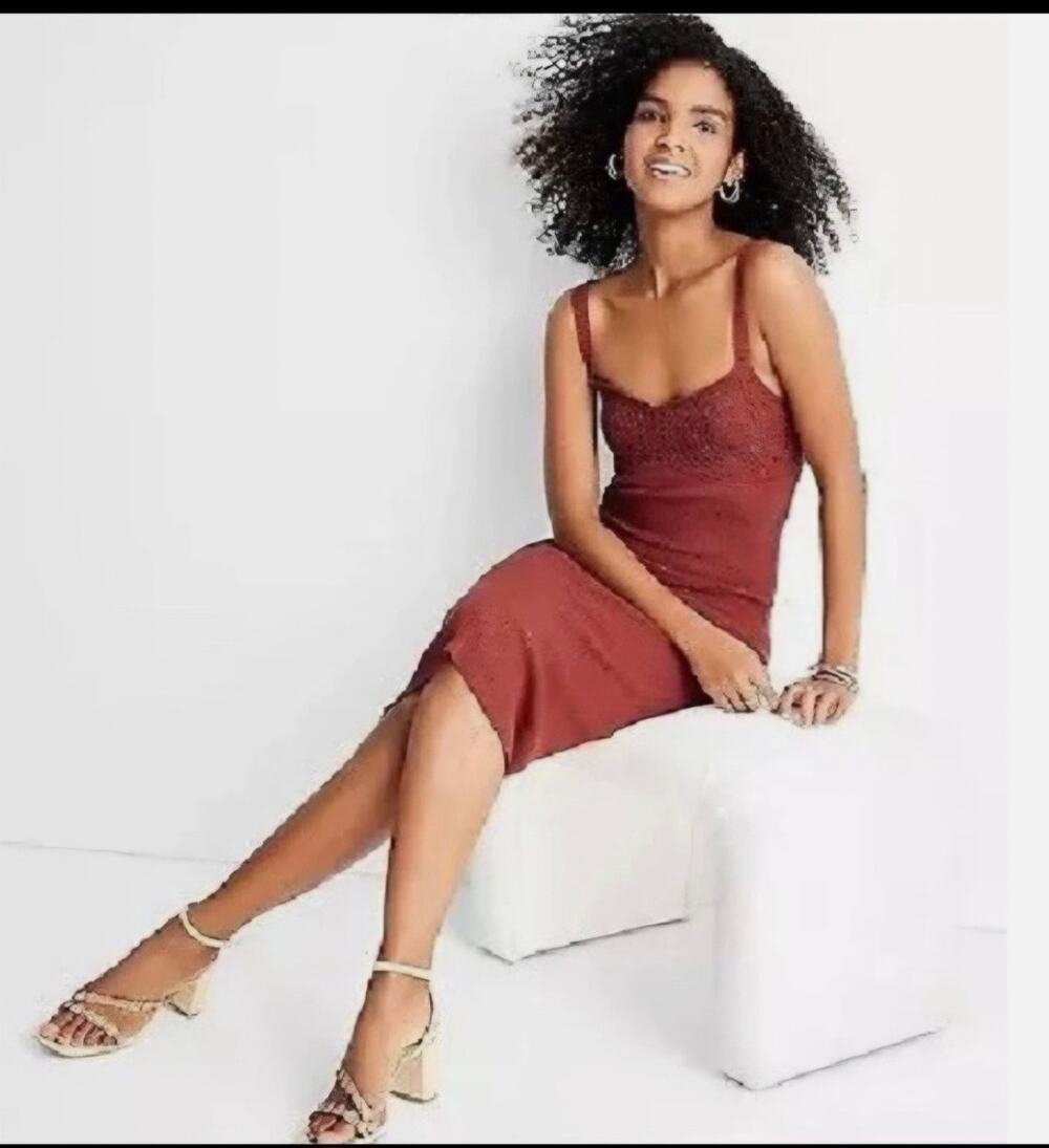Future Collective Brown Crochet Knit Dress Sz M